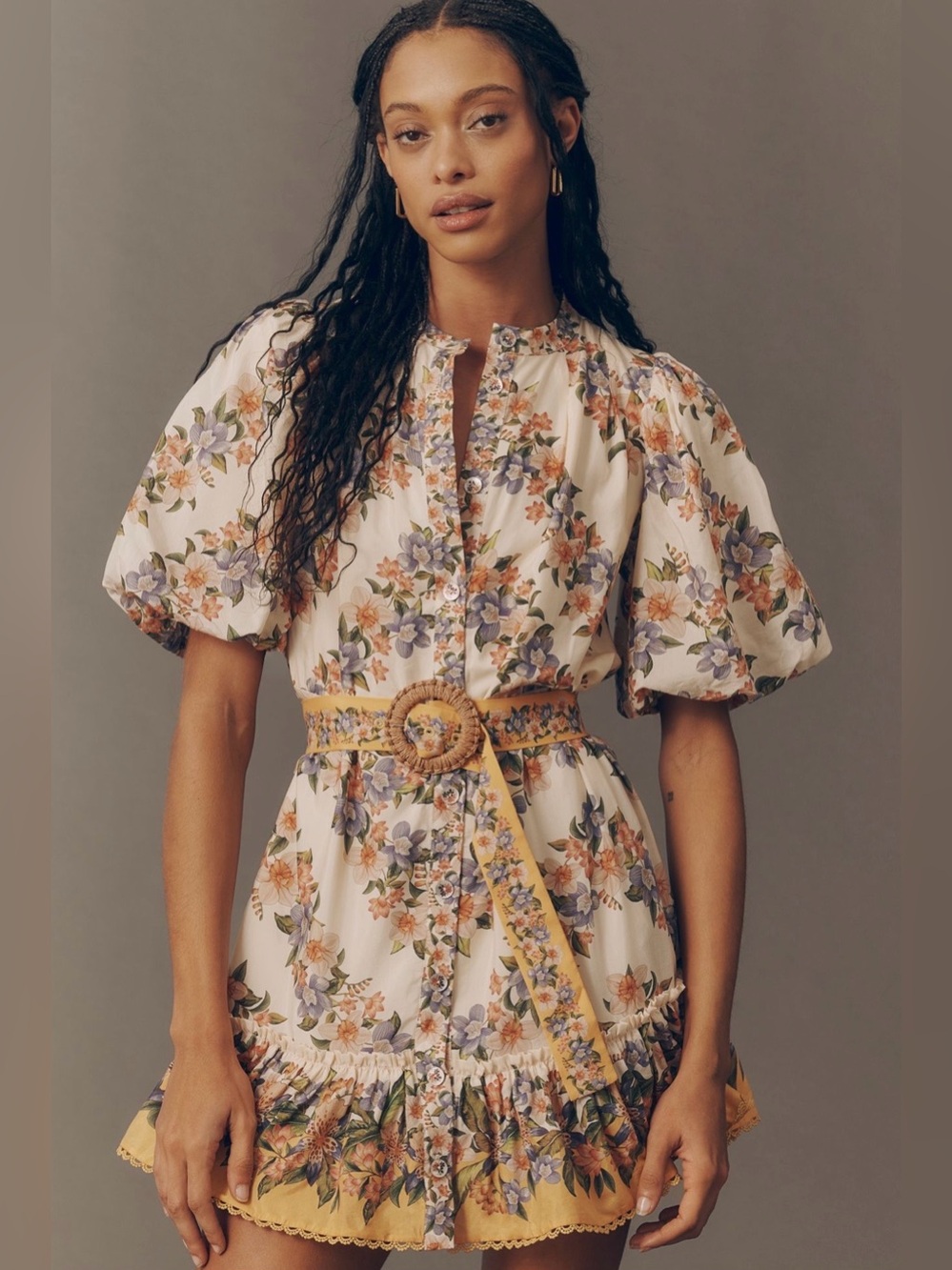 Farm Rio Sand Hilo Belted Short-Sleeve
Mini Dress - Sz M